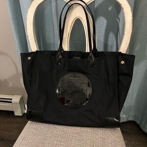 Tory Burch Black Tote with Glossy Accents